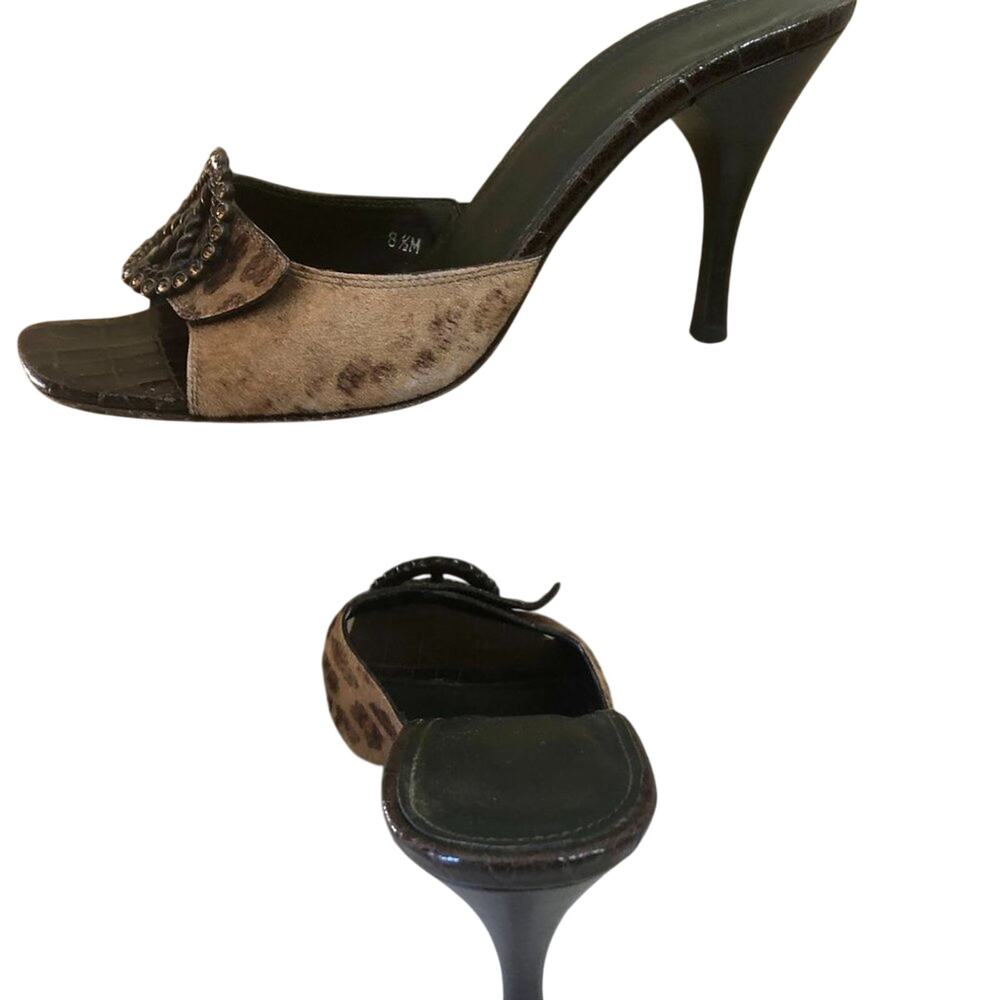 Donald Pliner Animal Print Shoe Slide Bronze Hair Calf Rhinestones leather $325 - Picture 5 of 7